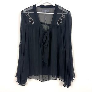 PJK Patterson J. Kincaid Sheer Button Front Blouse with Beaded Detailing